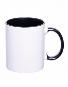 The mug is ceramic for sublimation with a colored handle and colored inside Black
