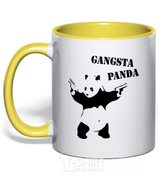 Mug with a colored handle GANGSTA PANDA yellow фото