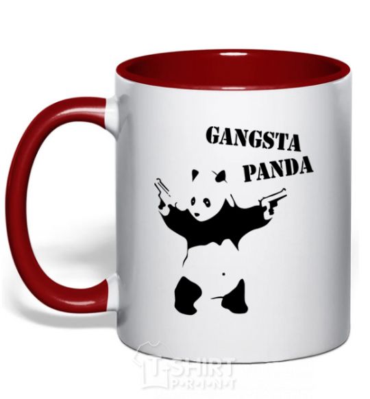Mug with a colored handle GANGSTA PANDA red фото