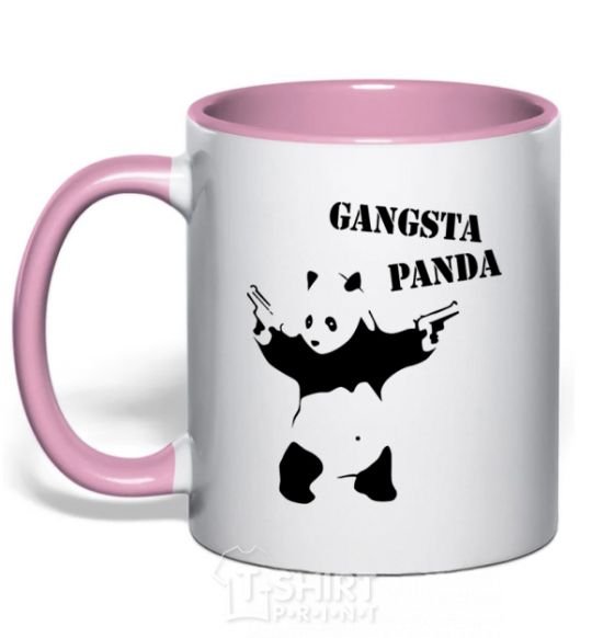 Mug with a colored handle GANGSTA PANDA light-pink фото