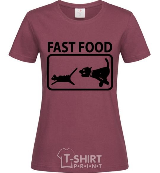 Women's T-shirt FAST FOOD burgundy фото