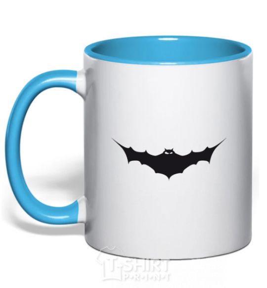Mug with a colored handle BAT black sky-blue фото