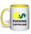 Mug with a colored handle FUCKING CAPITALISM yellow фото