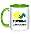 Mug with a colored handle FUCKING CAPITALISM kelly-green фото
