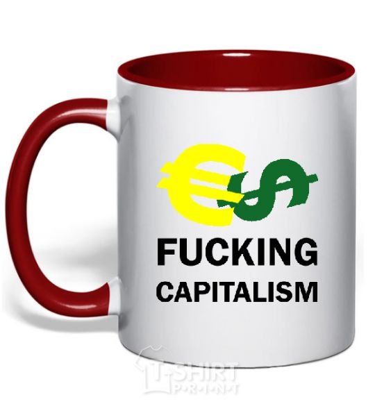 Mug with a colored handle FUCKING CAPITALISM red фото