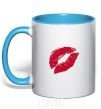 Mug with a colored handle LIPS sky-blue фото