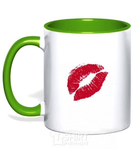 Mug with a colored handle LIPS kelly-green фото