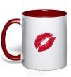 Mug with a colored handle LIPS red фото
