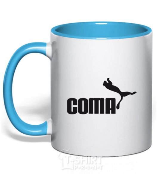 Mug with a colored handle COMA sky-blue фото