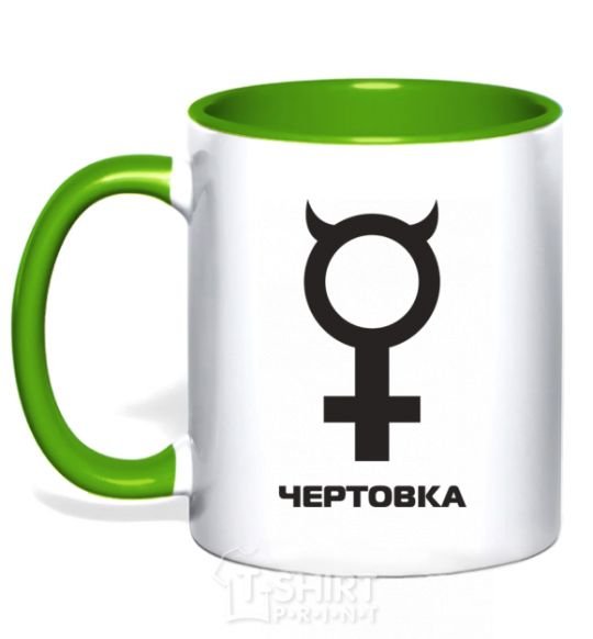 Mug with a colored handle ЧЕРТОВКА kelly-green фото