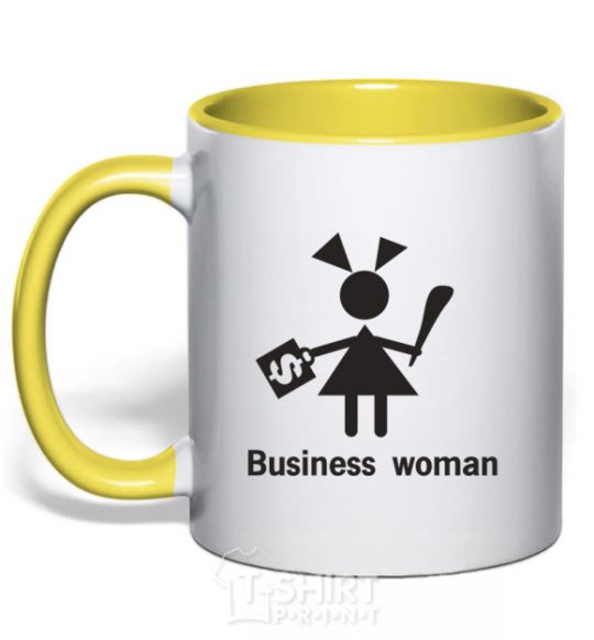 Mug with a colored handle BUSINESS WOMAN yellow фото