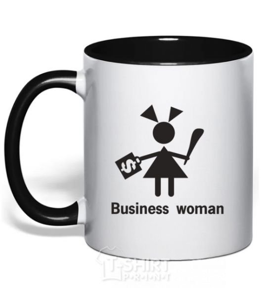 Mug with a colored handle BUSINESS WOMAN black фото