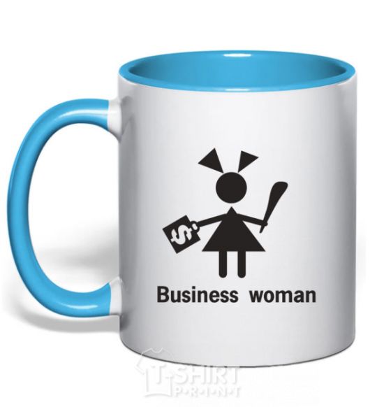 Mug with a colored handle BUSINESS WOMAN sky-blue фото