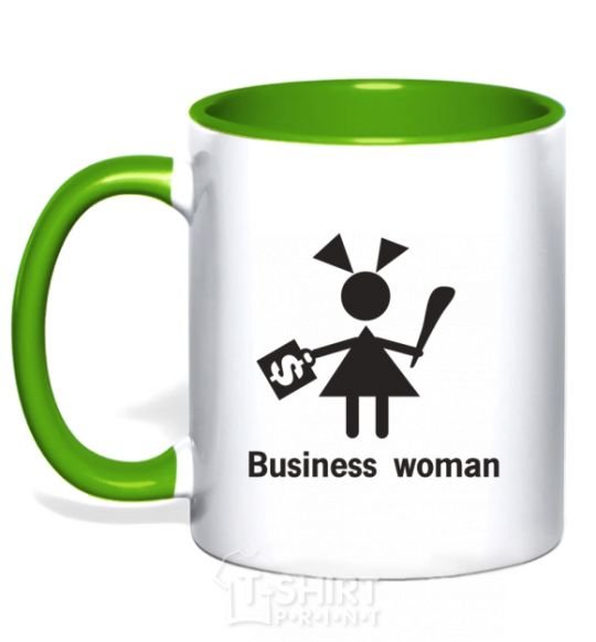 Mug with a colored handle BUSINESS WOMAN kelly-green фото