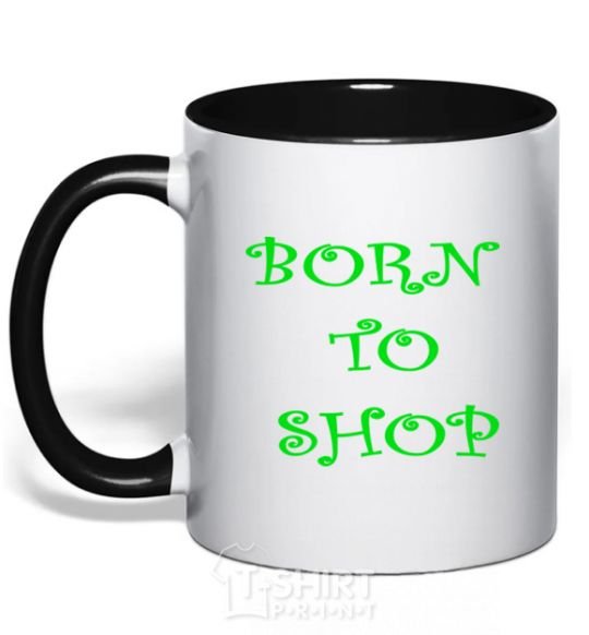 Mug with a colored handle BORN TO SHOP black фото