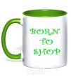 Mug with a colored handle BORN TO SHOP kelly-green фото