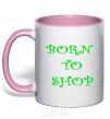 Mug with a colored handle BORN TO SHOP light-pink фото