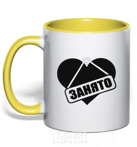 Mug with a colored handle BUSY yellow фото