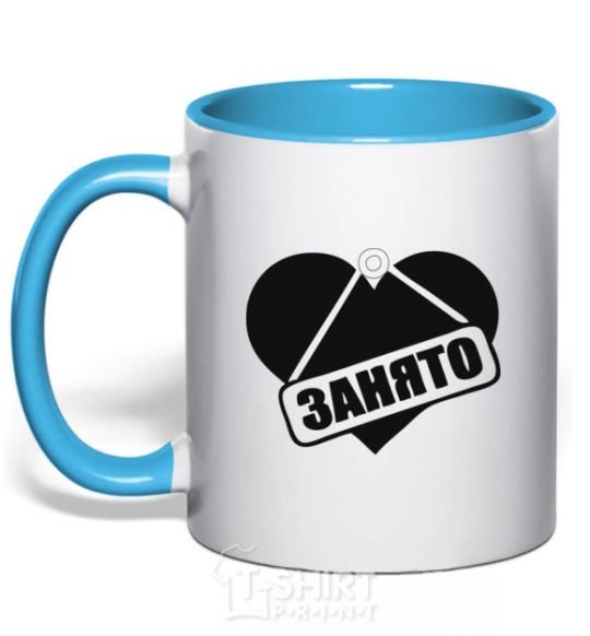 Mug with a colored handle BUSY sky-blue фото