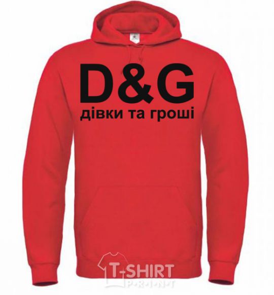 Men`s hoodie GIRLS AND MONEY bright-red фото