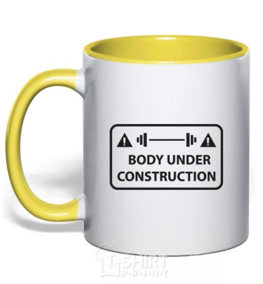 Mug with a colored handle BODY UNDER CONSTRUCTION yellow фото