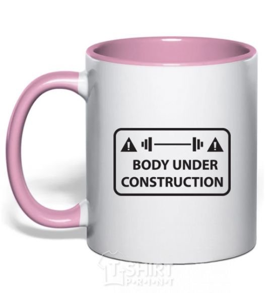 Mug with a colored handle BODY UNDER CONSTRUCTION light-pink фото