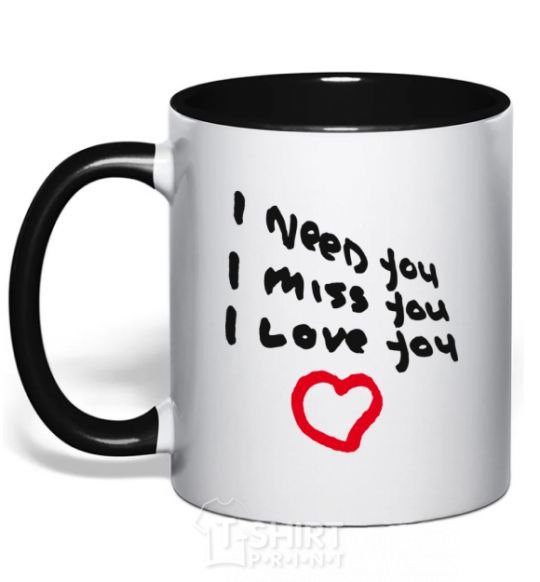 Mug with a colored handle NEED. MISS. LOVE black фото