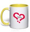 Mug with a colored handle DO YOU LOVE ME? yellow фото