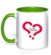 Mug with a colored handle DO YOU LOVE ME? kelly-green фото