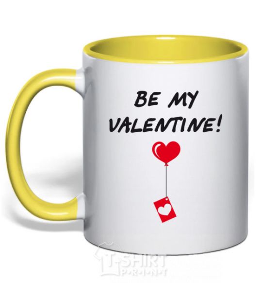 Mug with a colored handle BE MY VALENTINE yellow фото