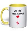 Mug with a colored handle BE MY VALENTINE yellow фото