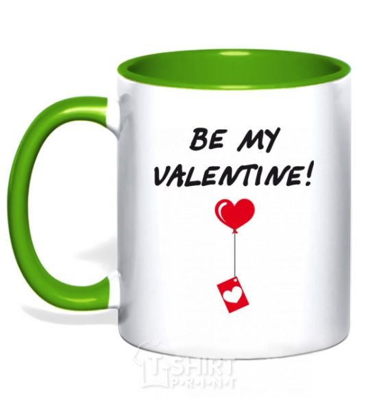 Mug with a colored handle BE MY VALENTINE kelly-green фото