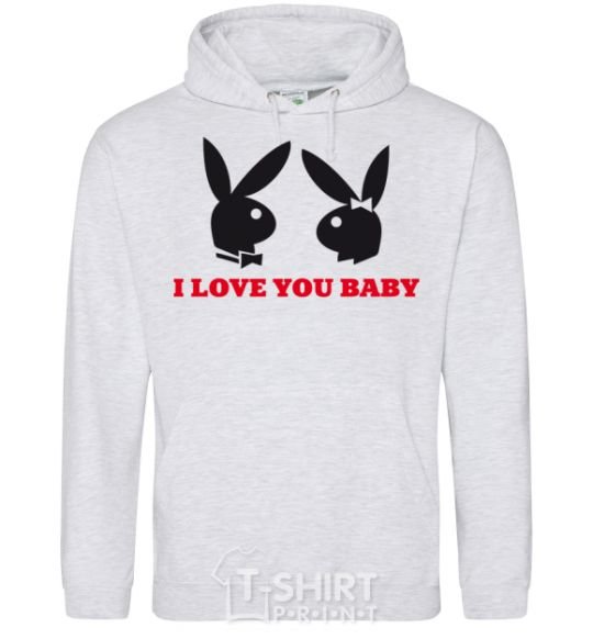 Men`s hoodie I LOVE YOU BABY. PLAYBOY sport-grey фото