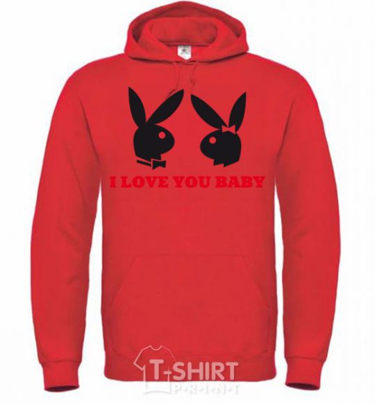 Men`s hoodie I LOVE YOU BABY. PLAYBOY bright-red фото