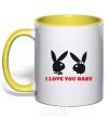 Mug with a colored handle I LOVE YOU BABY. PLAYBOY yellow фото