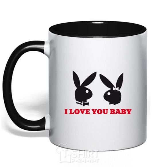 Mug with a colored handle I LOVE YOU BABY. PLAYBOY black фото
