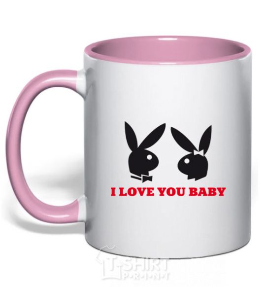 Mug with a colored handle I LOVE YOU BABY. PLAYBOY light-pink фото