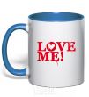 Mug with a colored handle The inscription LOVE ME! royal-blue фото
