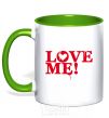 Mug with a colored handle The inscription LOVE ME! kelly-green фото