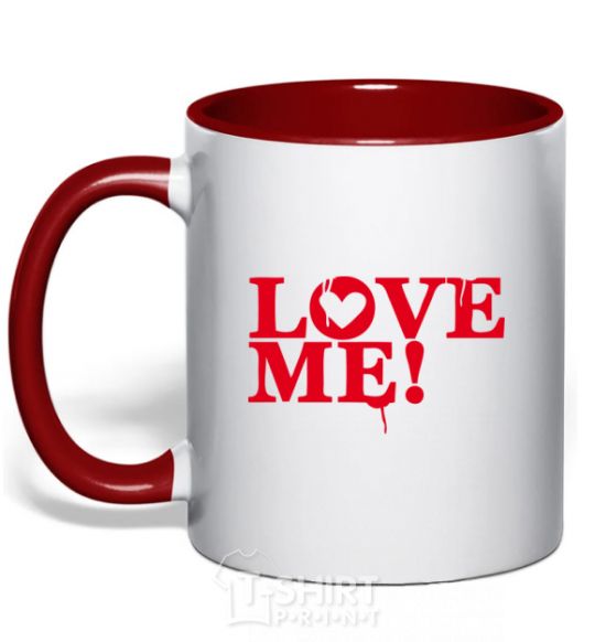 Mug with a colored handle The inscription LOVE ME! red фото