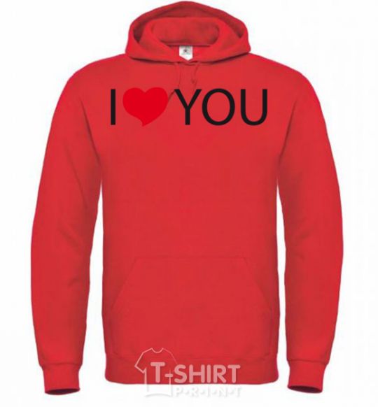 Men`s hoodie I LOVE YOU inscription bright-red фото