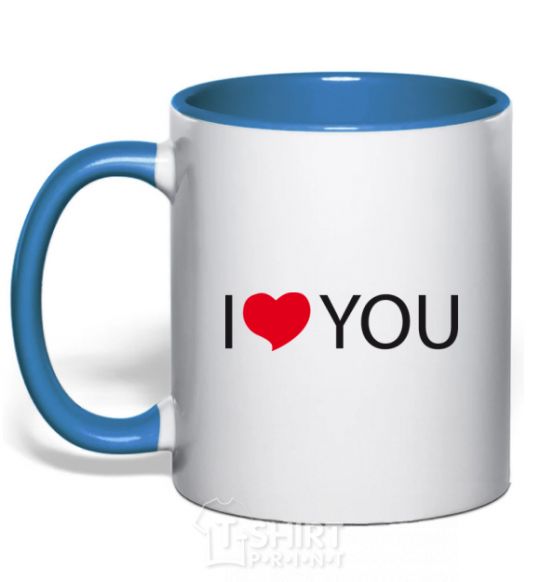 Mug with a colored handle I LOVE YOU inscription royal-blue фото
