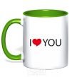 Mug with a colored handle I LOVE YOU inscription kelly-green фото