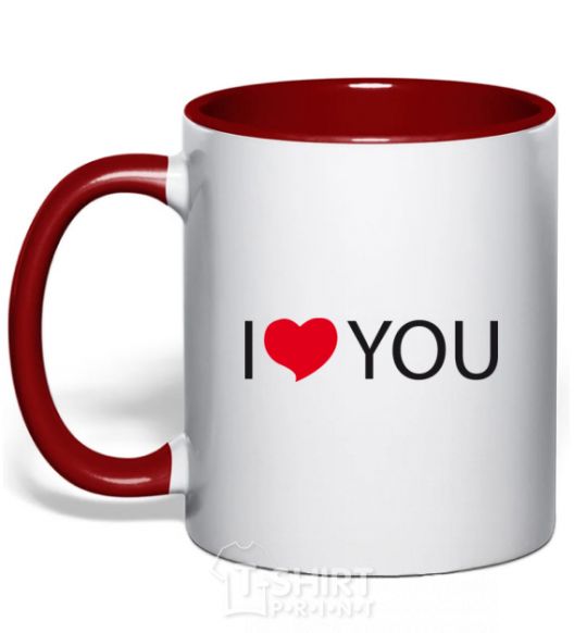Mug with a colored handle I LOVE YOU inscription red фото