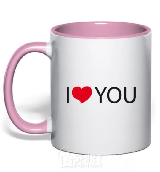 Mug with a colored handle I LOVE YOU inscription light-pink фото