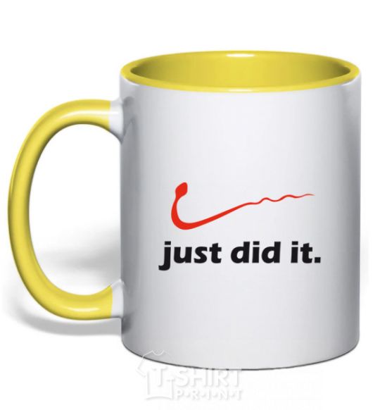 Mug with a colored handle JUST DID IT Original yellow фото