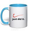 Mug with a colored handle JUST DID IT Original sky-blue фото