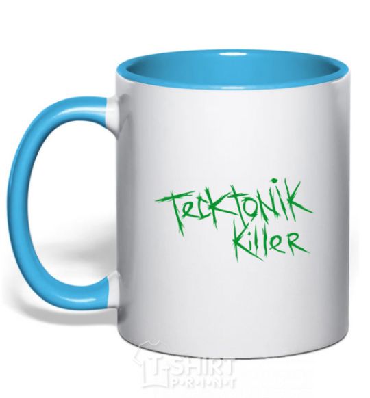 Mug with a colored handle TECKTONIK KILLER sky-blue фото