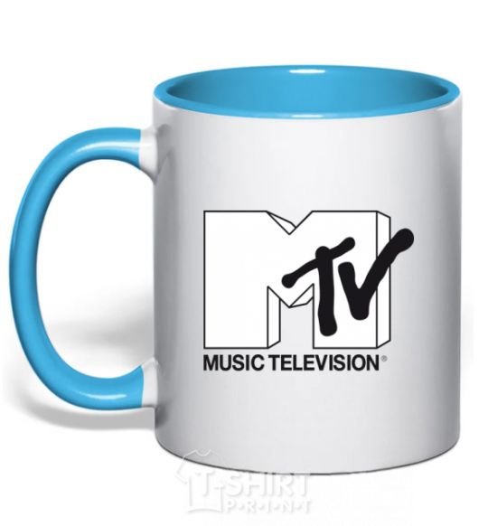 Mug with a colored handle MTV sky-blue фото