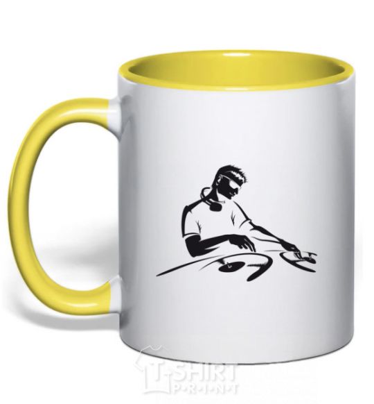 Mug with a colored handle DJ at the console yellow фото